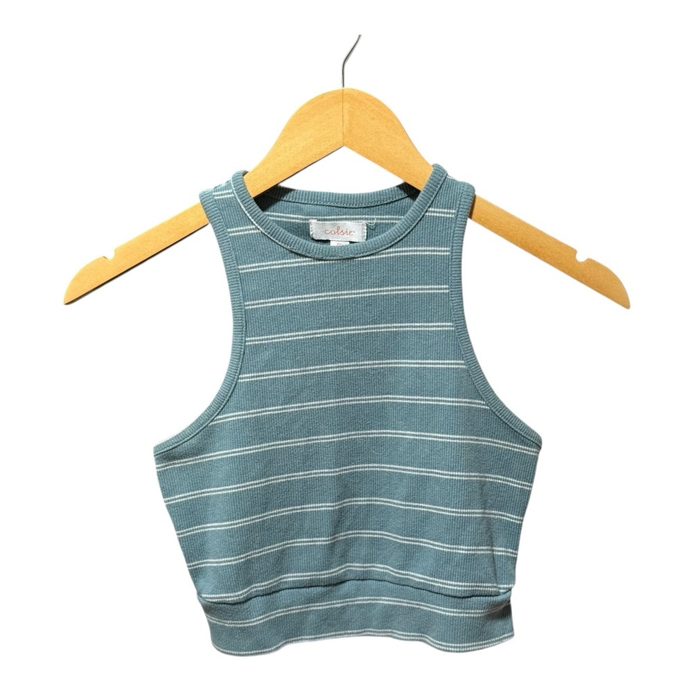 Colsie Ribbed Crop Top Womens XS Blue Striped Excellent Racerback‎ Tank